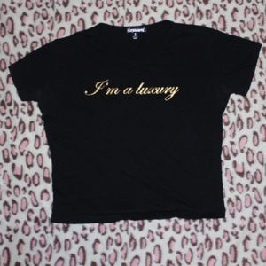 y2k paris hilton britney spears slogan “i’m a luxury few can afford” baby tee